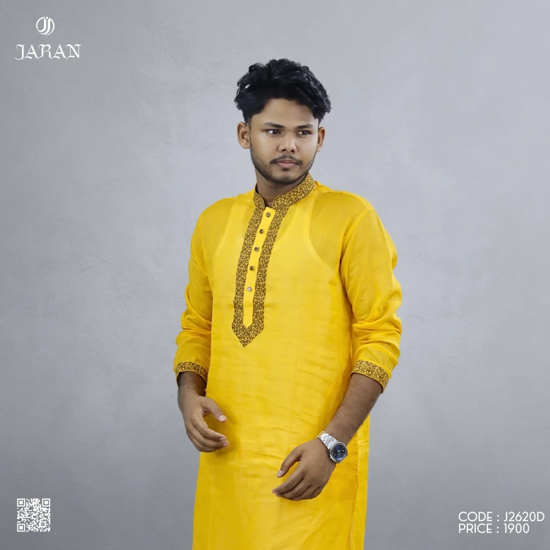 Bright Yellow Embroidered Panjabi – J2620D