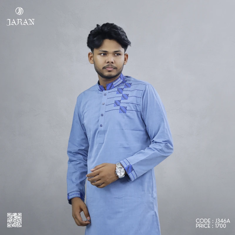 Light Blue Designer Embroidered Panjabi – J346A