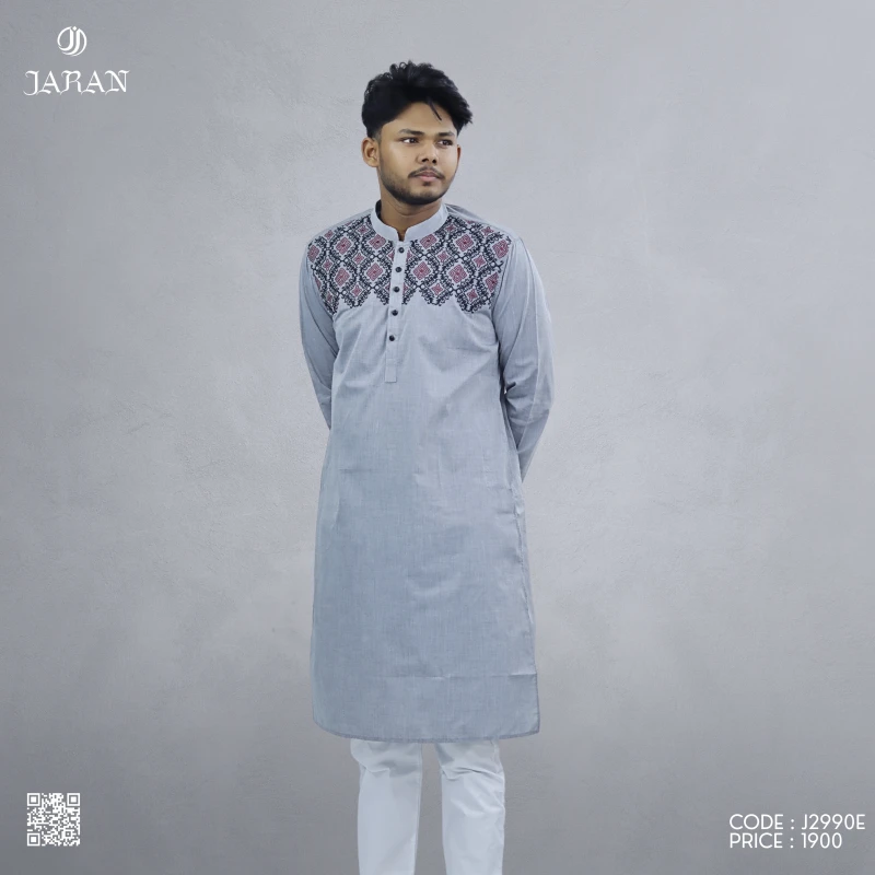 Grey Panjabi with Maroon-Black Embroidery – J2990E