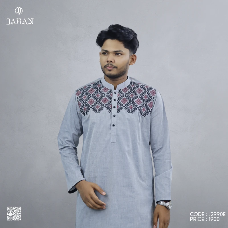 Grey Panjabi with Maroon-Black Embroidery – J2990E