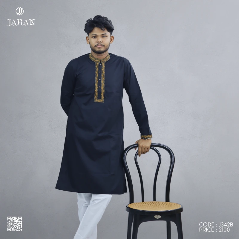 Black Golden Embroidered Panjabi – J342B