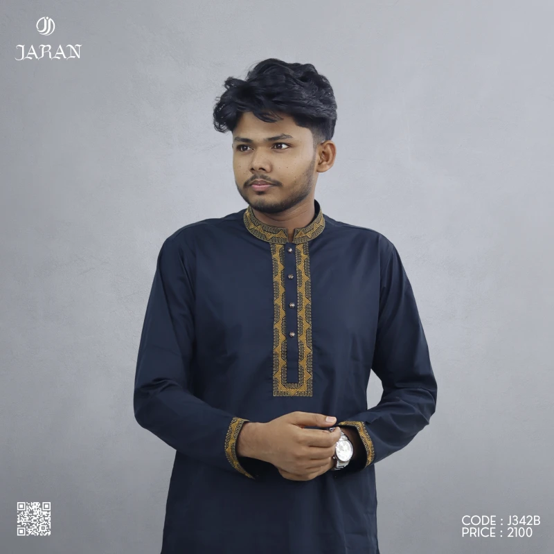 Black Golden Embroidered Panjabi – J342B