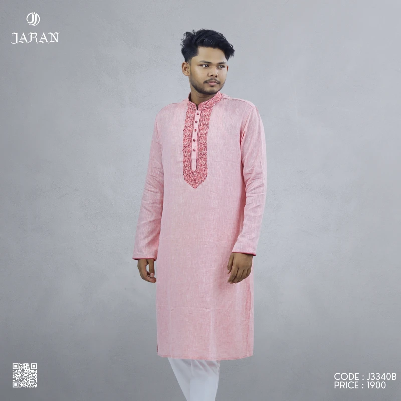 Pink Panjabi with Floral Front Embroidery – J3340B