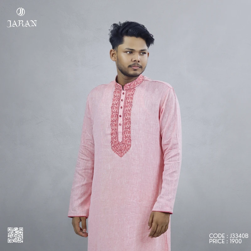 Pink Panjabi with Floral Front Embroidery – J3340B