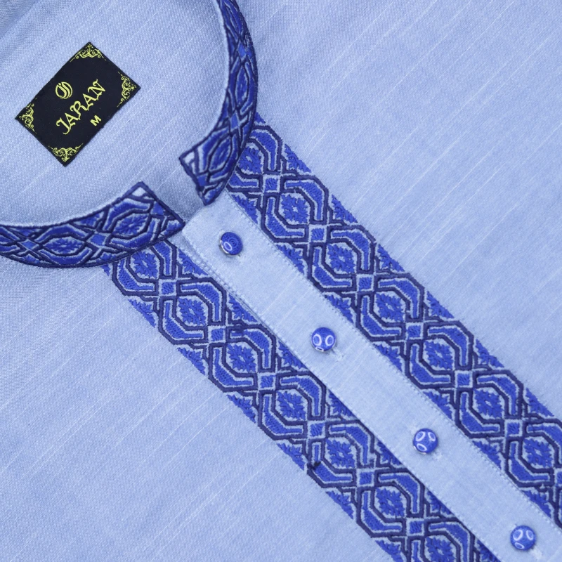 Sky Blue Panjabi with Royal Blue Embroidery – J319
