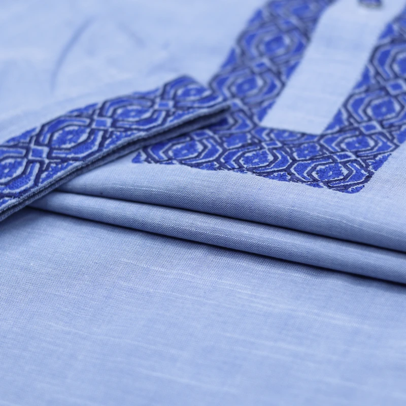 Sky Blue Panjabi with Royal Blue Embroidery – J319