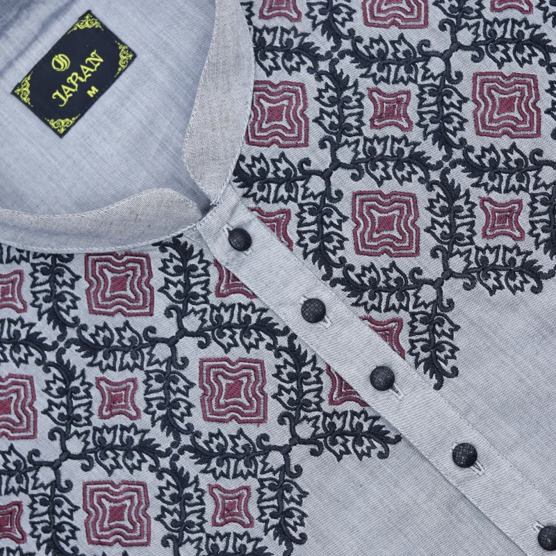 Grey Panjabi with Maroon-Black Embroidery – J2990E