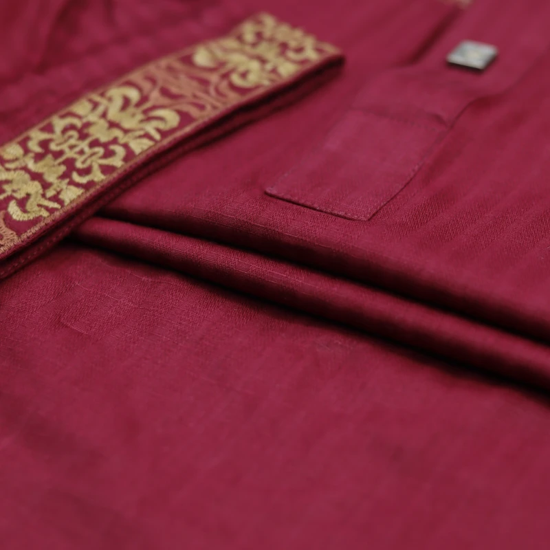Regal Maroon Panjabi with Traditional Gold Motif – J462