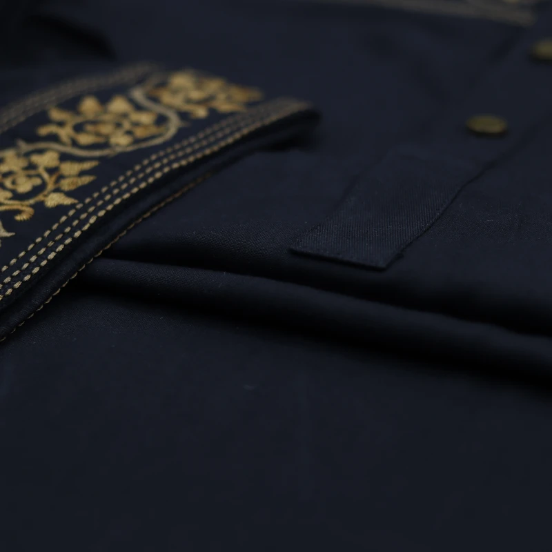 Black Panjabi with Horizontal Golden Embroidery – J367