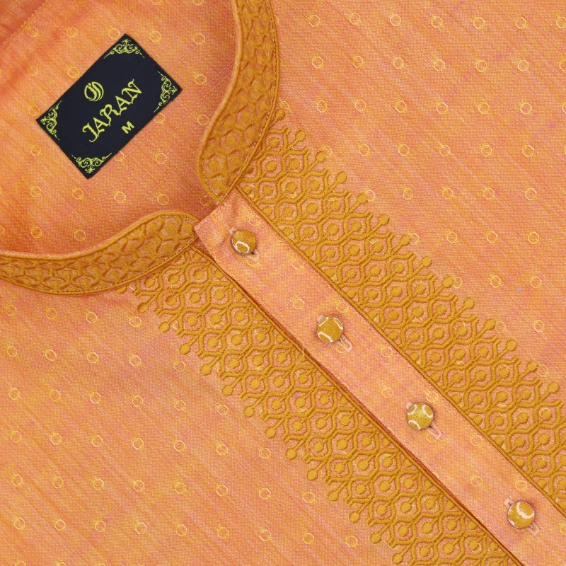 Bright Orange Jacquard Panjabi – Code 002