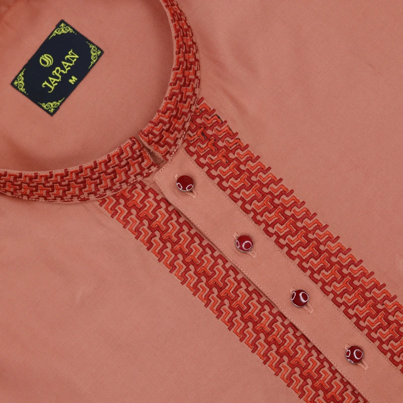 Warm Peach Embroidered Panjabi – J412A
