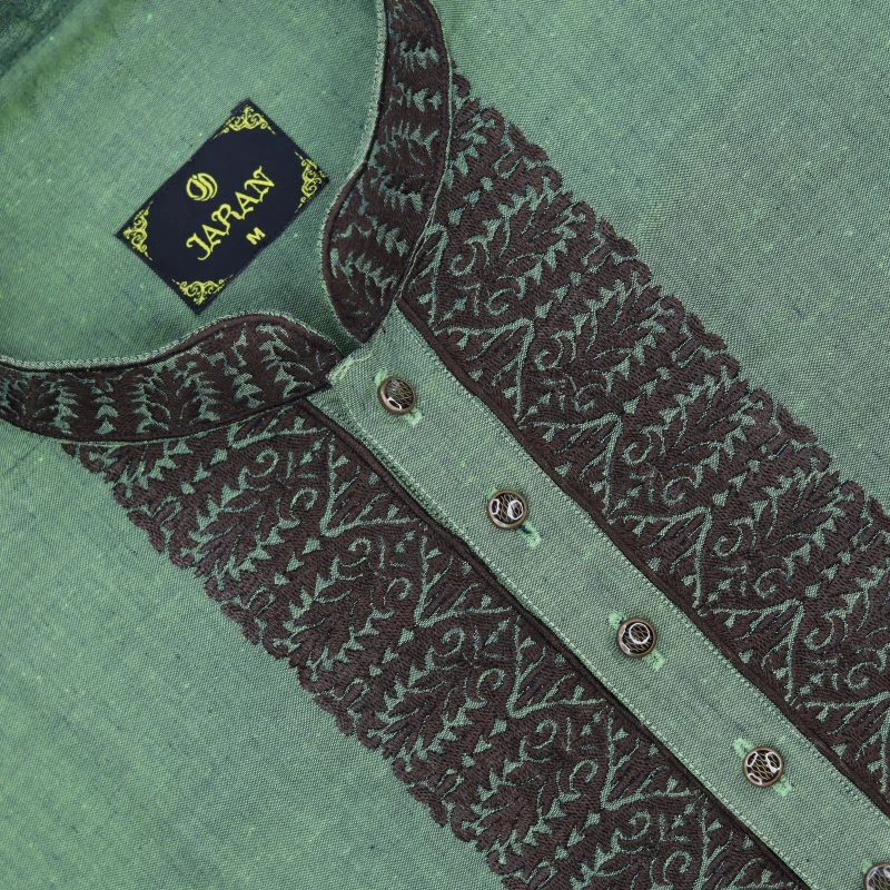 Moss Green Embroidered Panjabi – J3470A