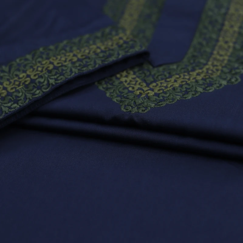 Navy Blue Panjabi with Olive Embroidered Placket – Code 355A