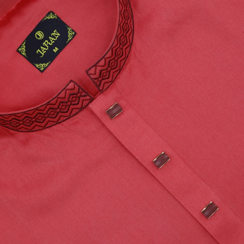 Coral Red Panjabi with Tonal Embroidery – J325