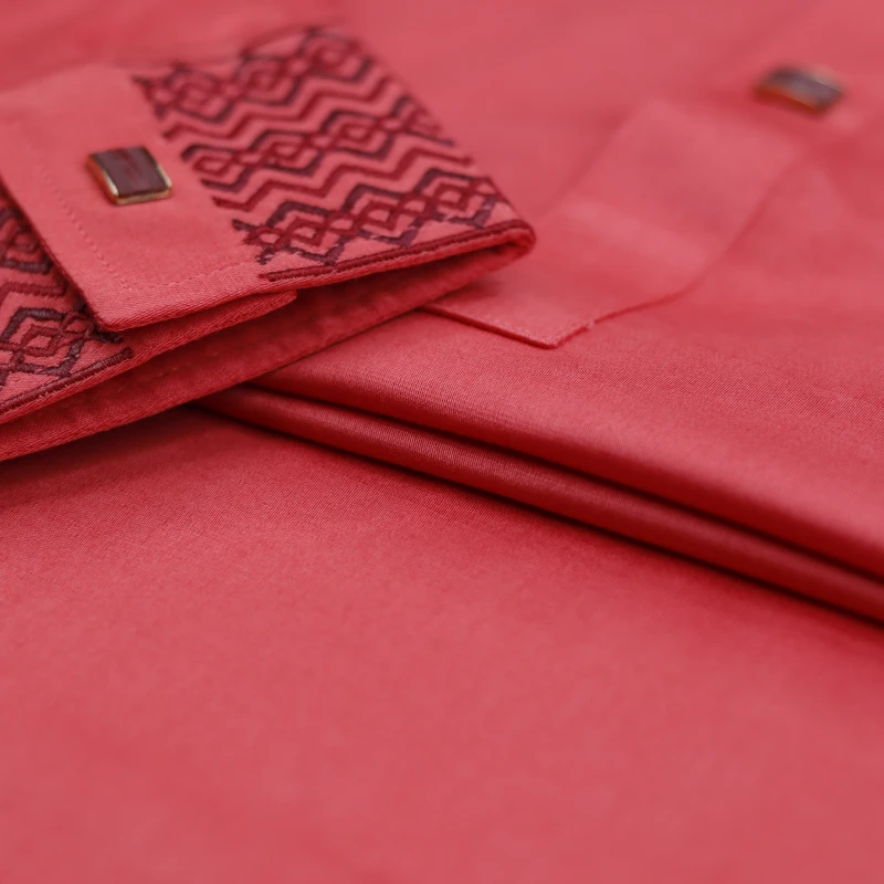 Coral Red Panjabi with Tonal Embroidery – J325