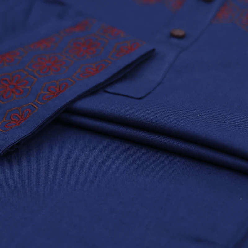 Royal Blue Panjabi with Maroon Geometric Embroidery – J495B