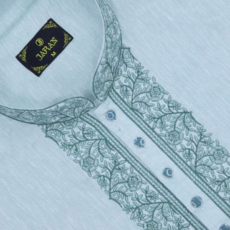 Sky Blue Panjabi with Elegant Front Embroidery – J3340A