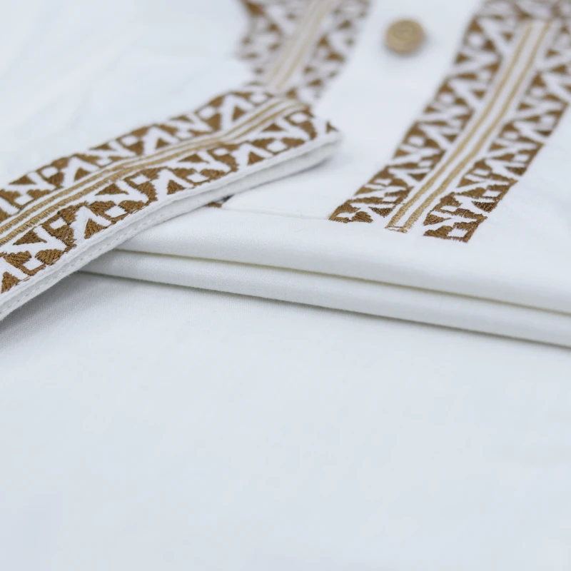 Premium White Panjabi with Gold Geometric Embroidery – J332