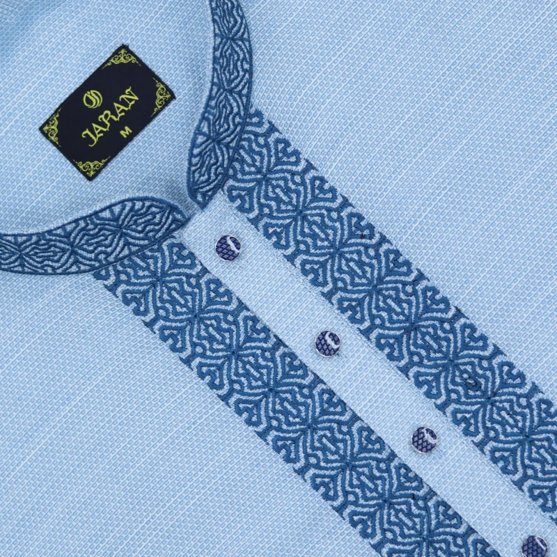 Sky Blue Panjabi with Navy Embroidered Placket – J320