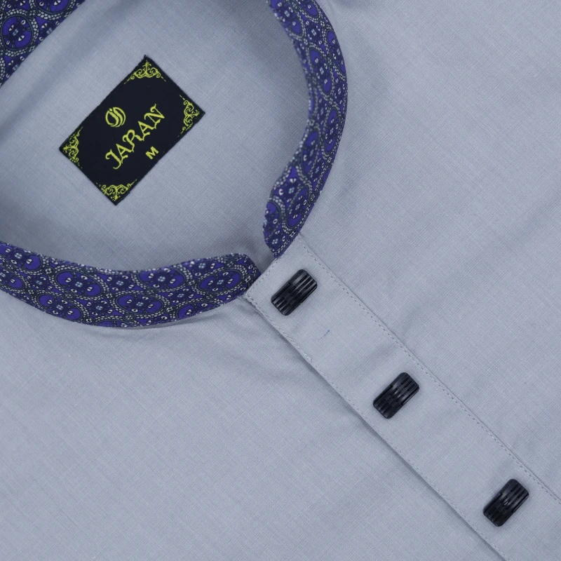 Elegant Grey Panjabi with Contrast Collar – Code 004