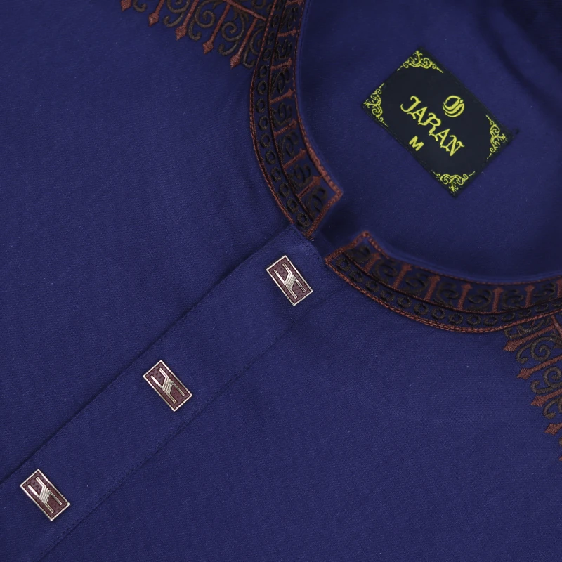 Royal Blue Panjabi with Rust Accent Stitching – J463
