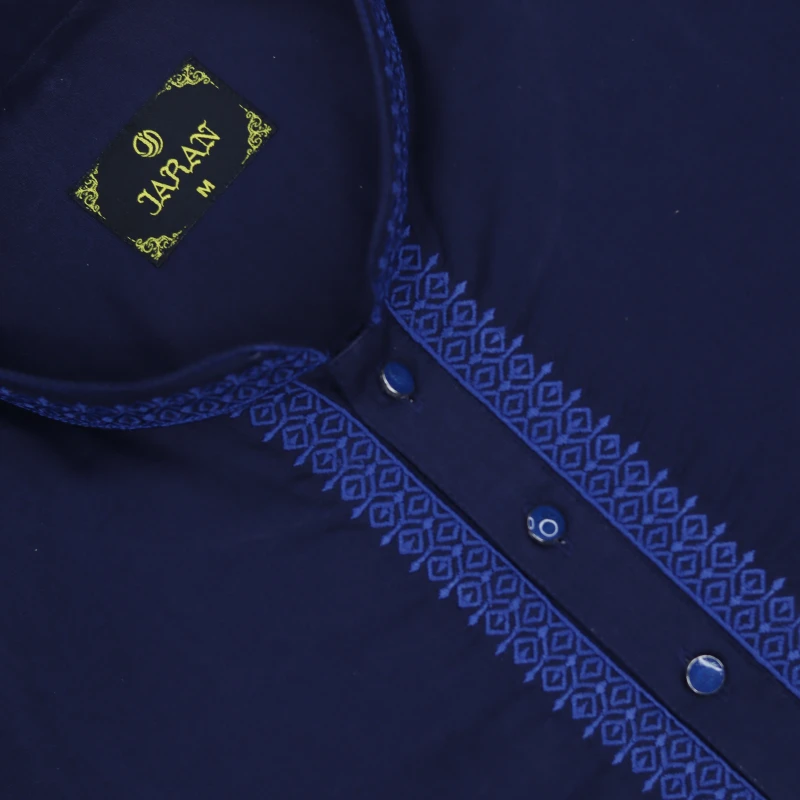 Navy Blue Panjabi with Royal Blue Embroidered Highlights – J414