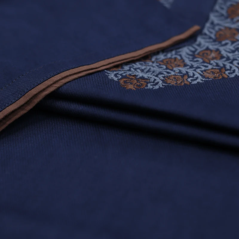 Elegant Navy Blue Panjabi with Ornate Embroidered Placket – J468B
