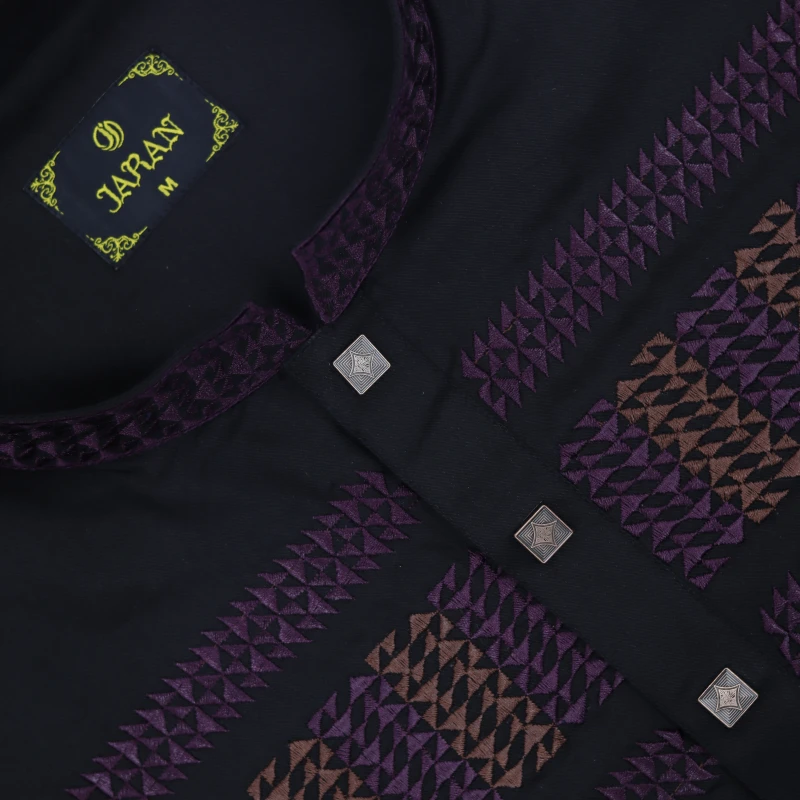 Elegant Black Panjabi with Magenta Embroidery – J457A