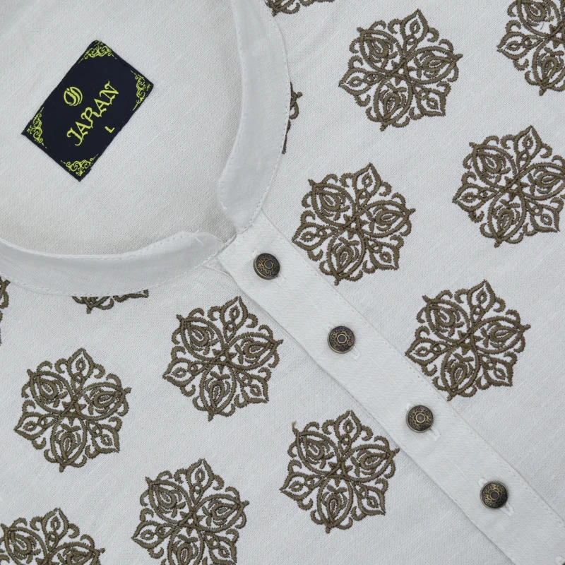 Ivory White Panjabi with Classic Motif Embroidery – J354