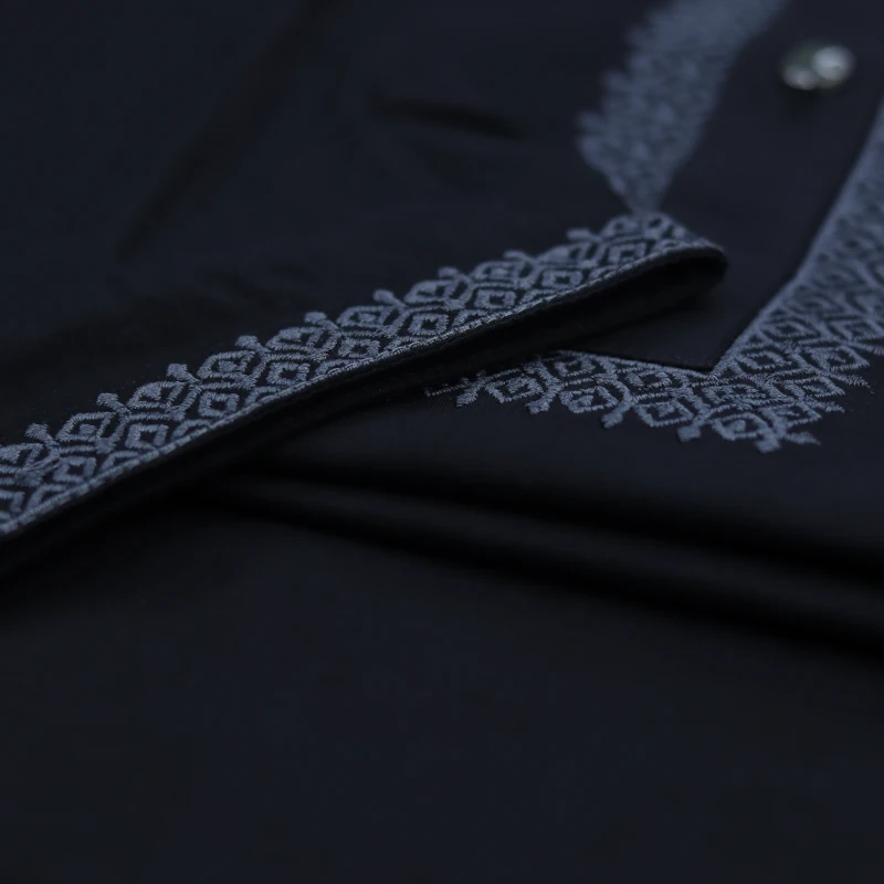 Black Panjabi with Grey Contrast Embroidery – J414B