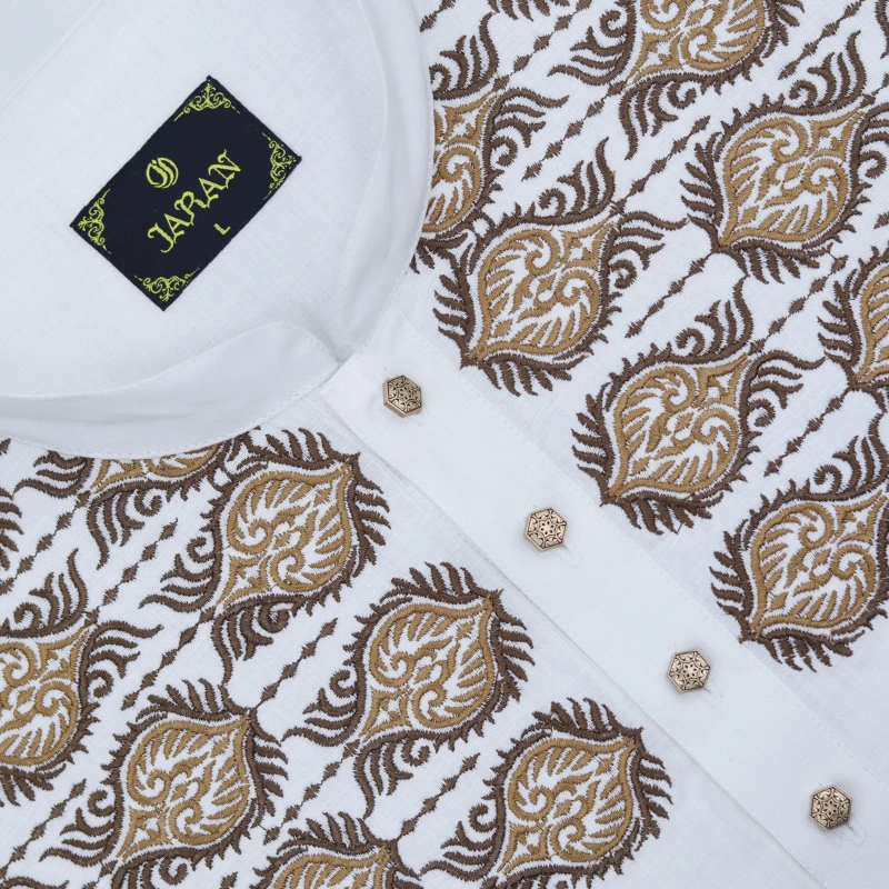 White Panjabi with Rich Brown Embroidery – J464