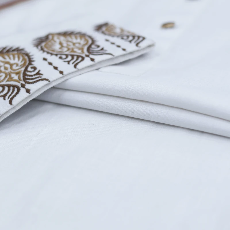 White Panjabi with Rich Brown Embroidery – J464
