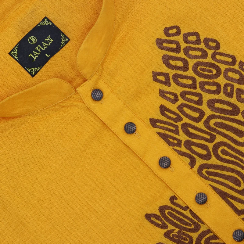 Sunlit Yellow Panjabi with Artistic Embroidery – J387
