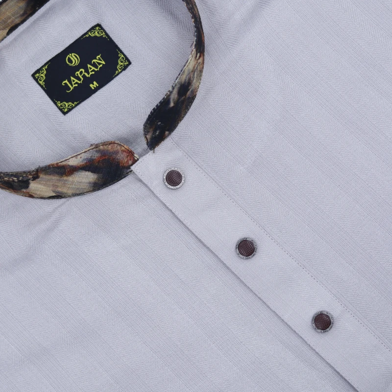 Light Grey Panjabi with Printed Contrast – Code 001