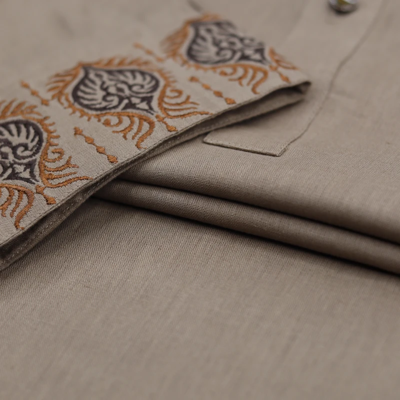 Beige Panjabi with Ethnic Chest Embroidery – J464D