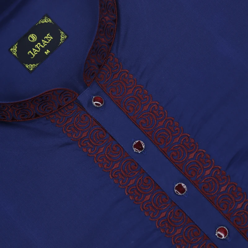 Royal Blue Panjabi with Maroon Embroidery – J476A