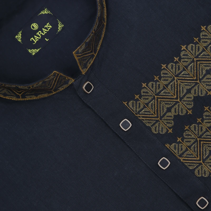 Classic Black Panjabi with Gold Thread Embroidery – J329C