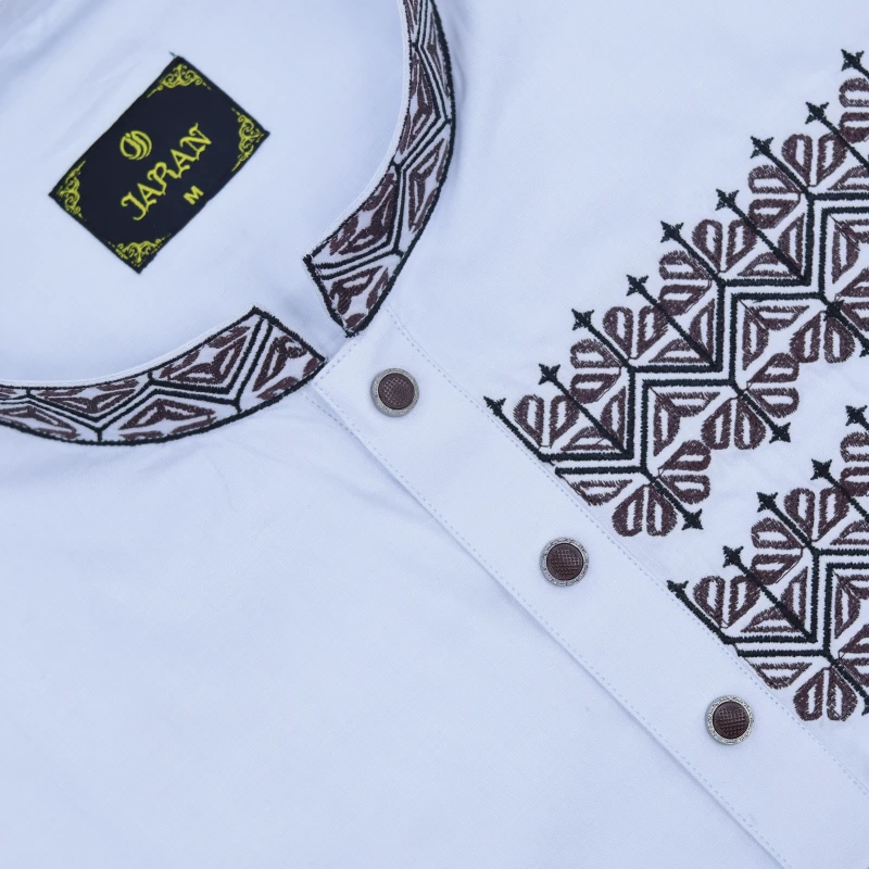 Elegant White Panjabi with Maroon Embroidery – J329E
