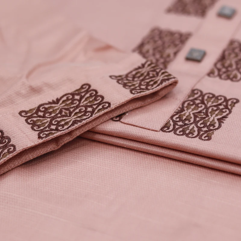 Peach Pink Panjabi with Maroon Thread Embroidery – J460A