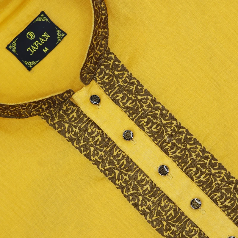 Bright Yellow Embroidered Panjabi – J2620D