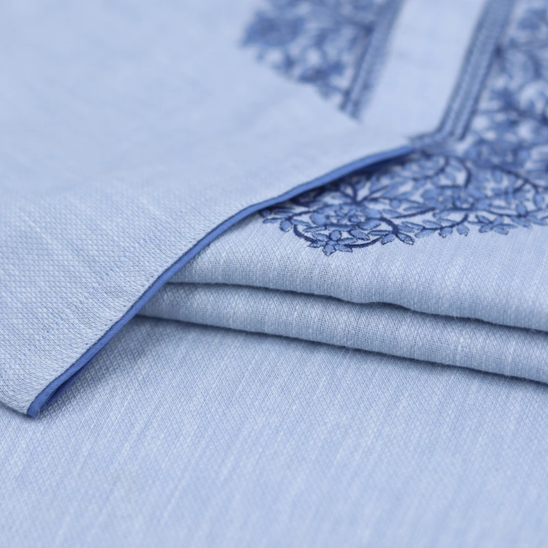 Light Blue Panjabi with Royal Blue Front Embroidery – J3340