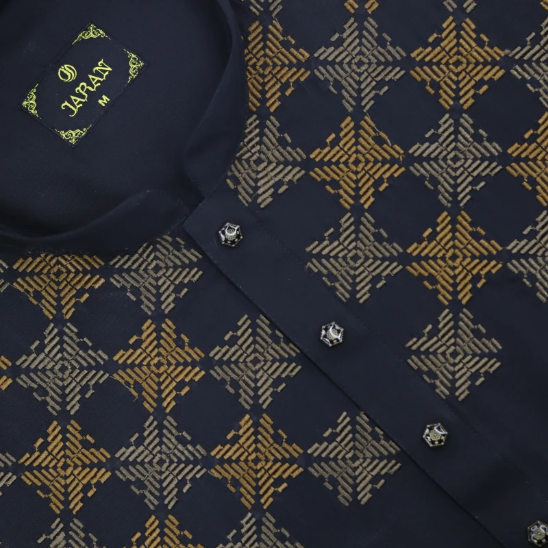 Black Panjabi with Golden Embroidery – J316
