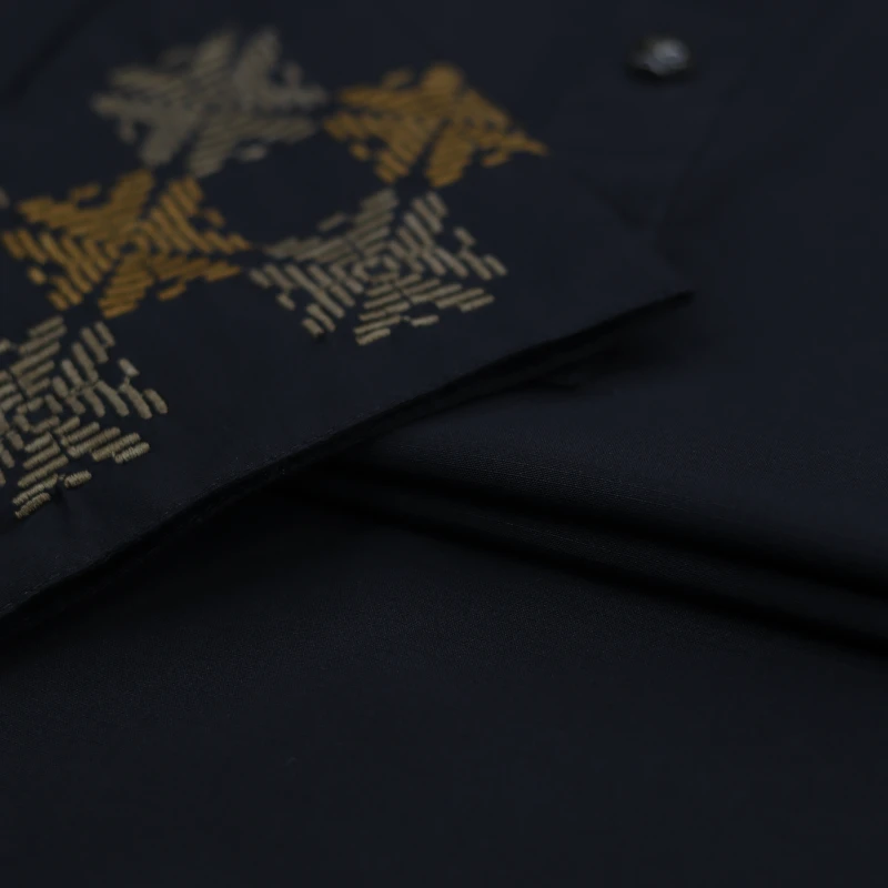 Black Panjabi with Golden Embroidery – J316