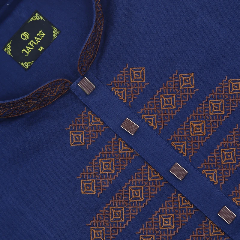 Royal Blue Geometric Embroidered Panjabi – J479B