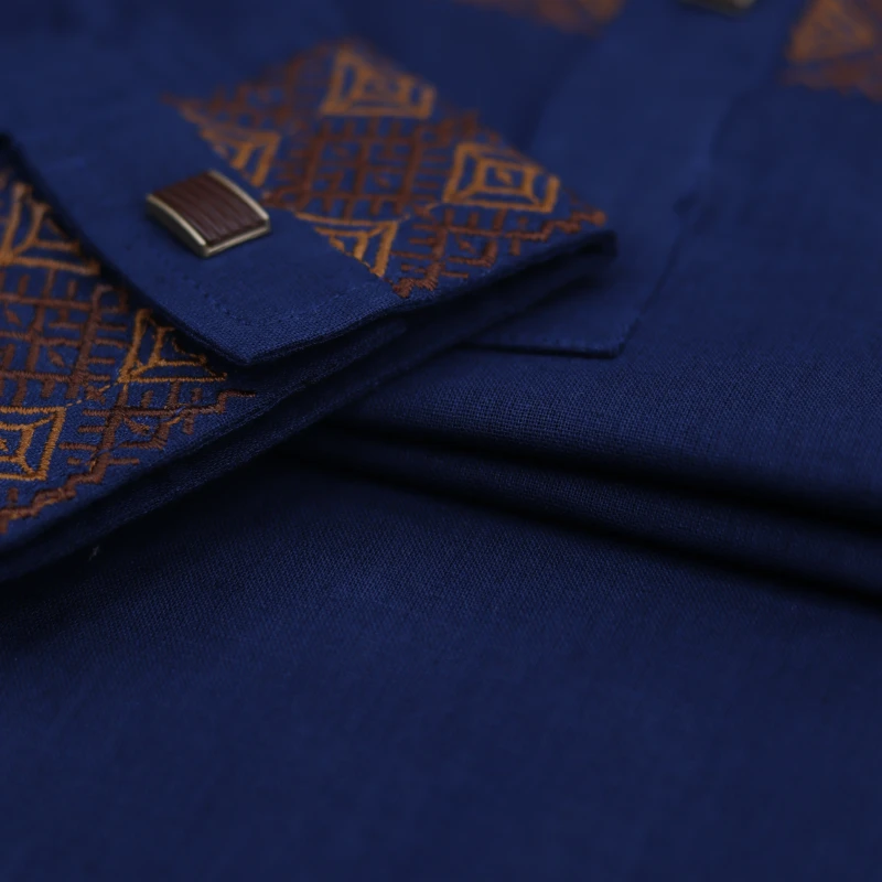 Royal Blue Geometric Embroidered Panjabi – J479B