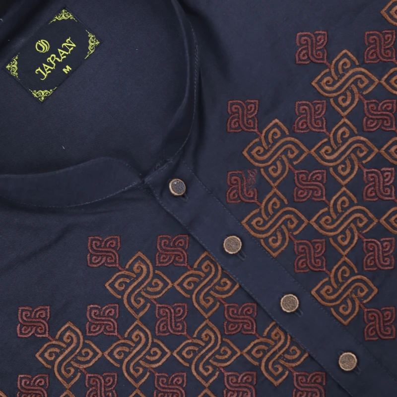 Charcoal Black Panjabi with Tribal Chest Embroidery – J3540A