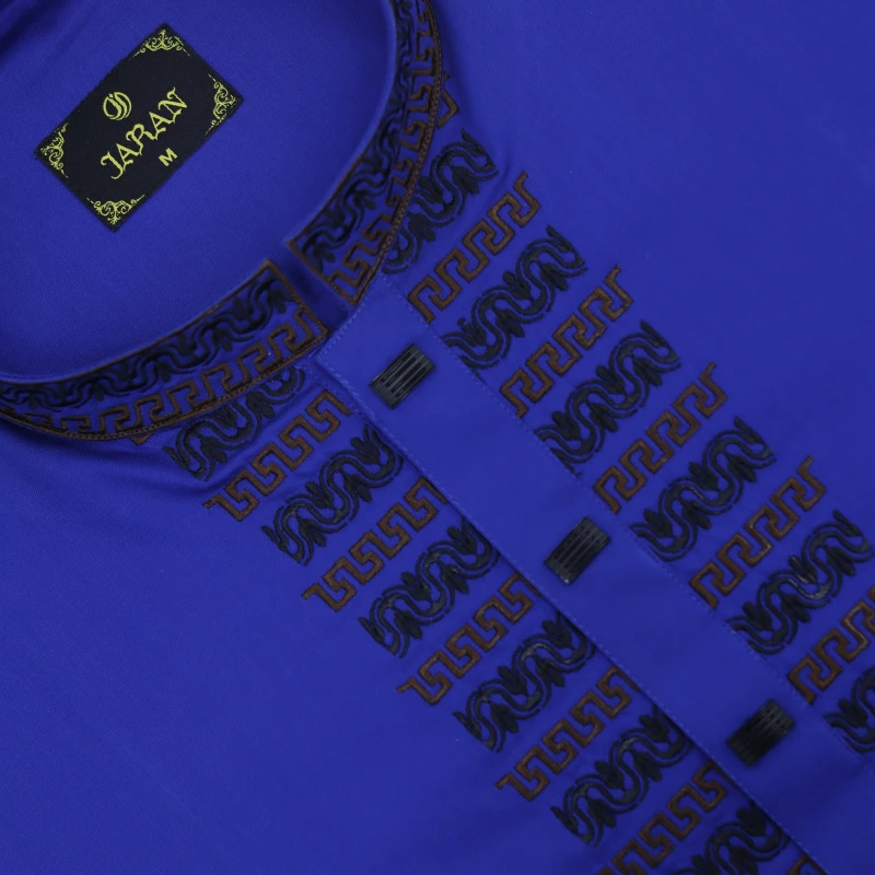 Royal Blue Panjabi with Geometric Embroidery – J339B