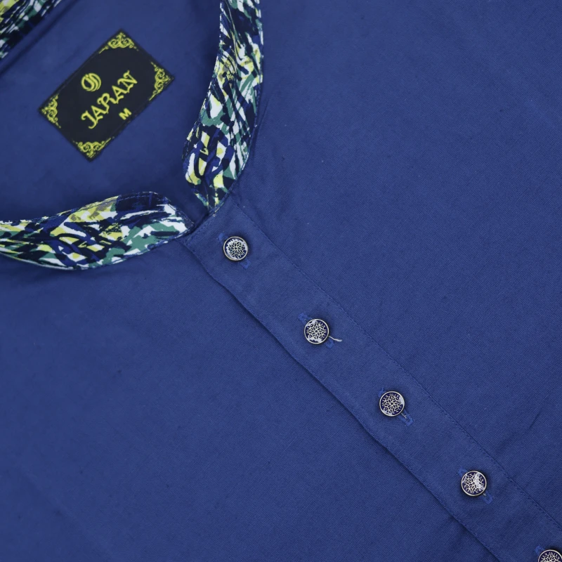 Navy Blue Panjabi with Printed Collar & Cuffs – J1024