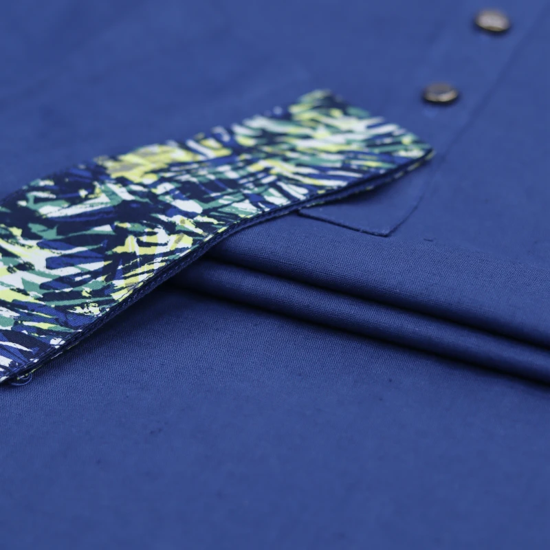 Navy Blue Panjabi with Printed Collar & Cuffs – J1024