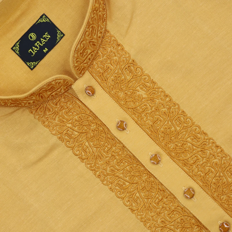 Mustard Yellow Panjabi with Matching Embroidery – J1630A